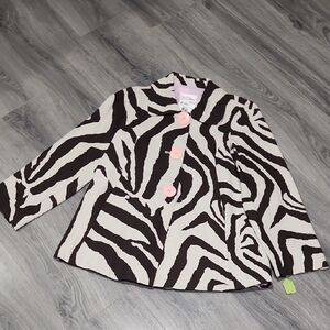 NWT Anthropologie 3 Sisters Brown Zebra Jacket W/Pink Buttons